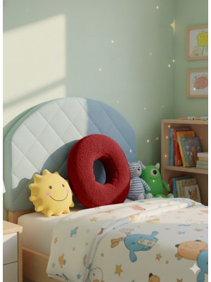 Puff Table Peluş O Harf Yastık , Dekoratif Kırlent , Bordo Teddy Kumaş , Büyük Boy 50 cm