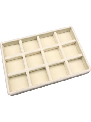 Megass Dekor Süet Kumaş Krem Renk 22/14 CM12 Bölmeli Takı Sergileme Tablası