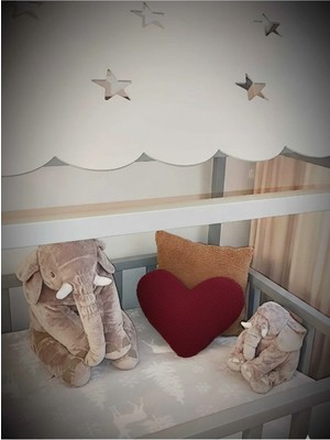 Puff Table Peluş Kalp Yastık Kırlent Içi Dolgulu Bordo Teddy Kumaş Büyük Boy