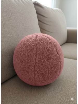 Puff Table Peluş Top Yastık Kırlent Içi Dolgulu Pembe Teddy Kumaş