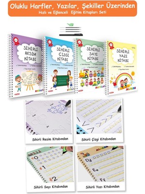 Esokal Yazmayı Çizmeyi Sevdiren 4'lü Sihirli Alıştırma Kitabı - Oluklu(Kabartmalı) Sihirli Uçan Kalemli