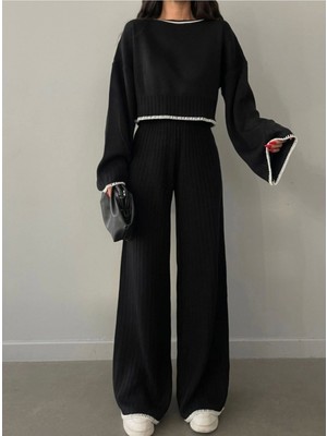 Newco Kadın Siyah Fitilli Triko Takım