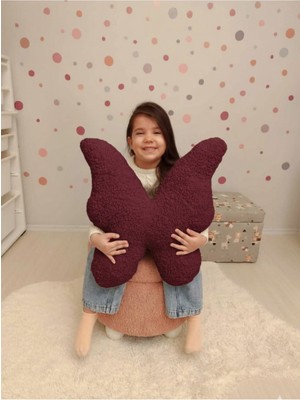 Puff Table Peluş Kelebek Yastık Kırlent Içi Dolgulu Bordo Teddy Kumaş Büyük Boy