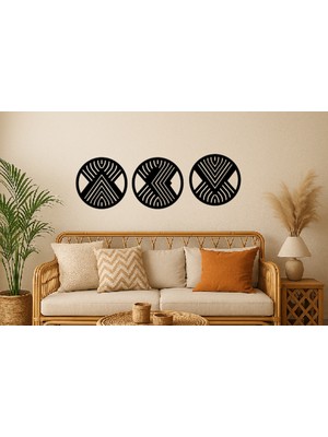 Alteks Dekor Modern Geometrik Siyah Mdf Duvar Dekoru,cnc Router Kesim, 3 Lü Duvar Süsü