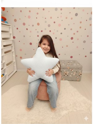 Puff Table Peluş Yıldız Yastık Kırlent Içi Dolgulu Beyaz Teddy Kumaş Büyük Boy