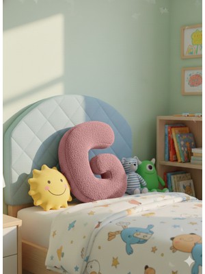 Puff Table Peluş G Harf Yastık , Dekoratif Kırlent , Pembe Teddy Kumaş , Büyük Boy 50 cm