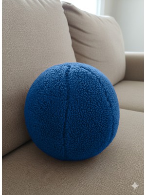 Puff Table Peluş Top Yastık Kırlent Içi Dolgulu Lacivert Fitilli Kumaş