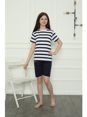 Moda Çizgi Kız Çocuk Penye Şortlu Pijama Takım 20406
