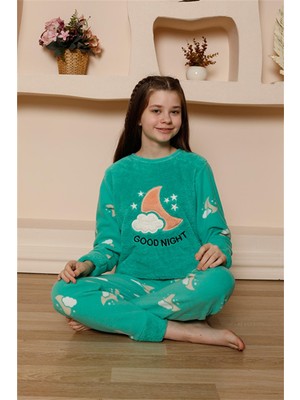 Moda Çizgi Kız Çocuk Welsoft Polar Yeşil Pijama Takımı 20526