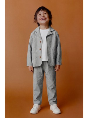 Magu Erkek Çocuk Pamuklu Gri Klasik Ceket Takım - Blazer Ceket & Pantolon + 3'lü T-Shirt Set