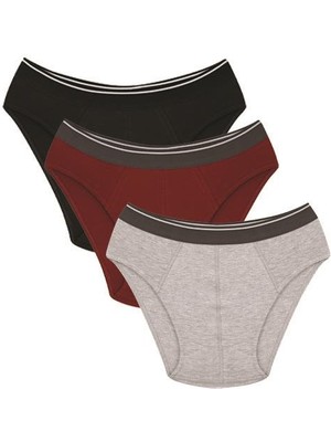 Moda Çizgi Erkek Pamuk 3lü Siyah Bordo Gri Likralı Slip 40125