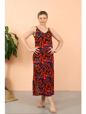 Moda Çizgi Kadın Ip Askılı Yırtmaçlı Uzun Siyah Gecelik 90124