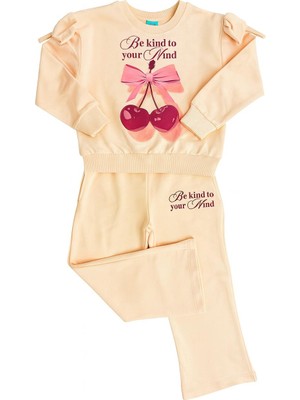 Damla Kids Kız Çocuk Kiraz Desenli Sweatshirt Pantolon Eşortman Takımı2'li Set