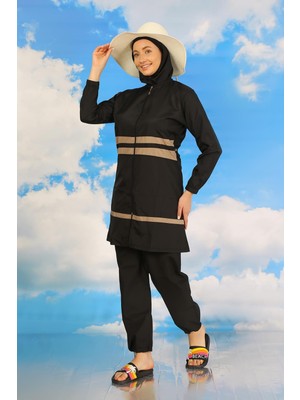 Moda Çizgi Kadın Tam Tesettür Mayo Siyah 31062
