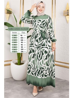 Lizay Batik Desenli Tesettür Elbise Yeşil