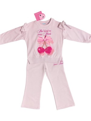 Damla Kids Kız Çocuk Kiraz Desenli Sweatshirt Pantolon Eşortman Takımı2'li Set