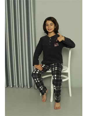 Moda Çizgi Erkek Çocuk Welsoft Polar Füme Pijama Takımı 20549