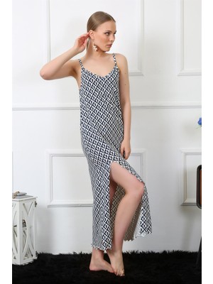 Moda Çizgi Kadın Ip Askılı Uzun Gecelik 821