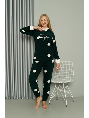 Moda Çizgi Welsoft Polar Kadın Kapşonlu Pijama Takımı 8512