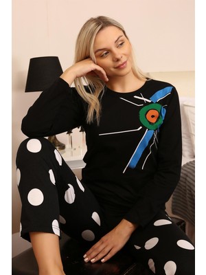 Moda Çizgi Kadın Uzun Kol Penye Pijama Takım 4176