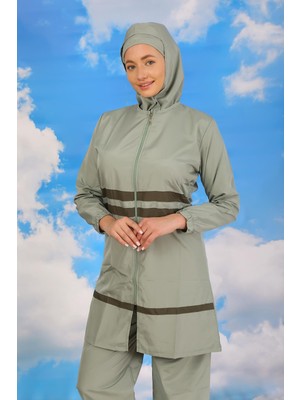 Moda Çizgi Kadın Tam Tesettür Mayo Su Yeşili 31061