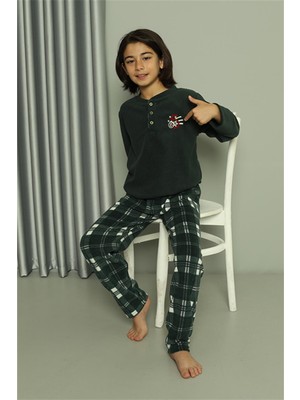Moda Çizgi Erkek Çocuk Welsoft Polar Yeşil Pijama Takımı 20549