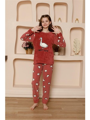 Moda Çizgi Kız Çocuk Welsoft Polar Vizon Pijama Takımı 20525
