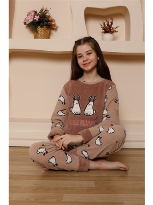 Moda Çizgi Kız Çocuk Welsoft Polar Vizon Pijama Takımı 20524