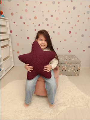 Puff Table Peluş Yıldız Yastık Kırlent Içi Dolgulu Bordo Teddy Kumaş Büyük Boy