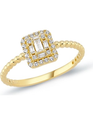 Oroline Kuyumculuk 8 Ayar Modern Altın Baget Taşlı Altın Kadın Yüzük