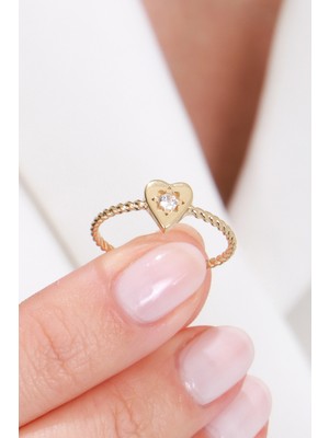 Oroline Kuyumculuk 8 Ayar Kalp Desenli Minimal Kadın Altın Eklem Yüzük