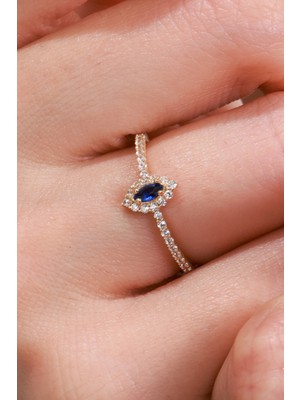 Oroline Kuyumculuk 14 Ayar Lacivert Taşlı Altın Minimal Kadın Altın Yüzük