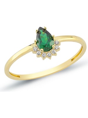 Oroline Kuyumculuk 14 Ayar Damla Taşlı Altın Kadın Yüzük