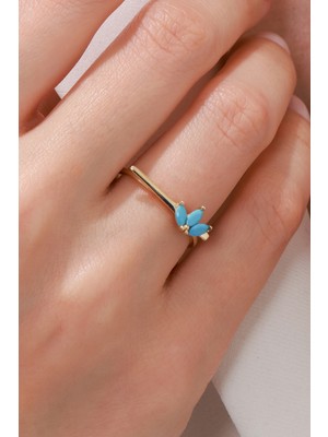 Oroline Kuyumculuk 8 Ayar Firuze Taşlı Kadın Altın Eklem Yüzük
