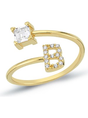 Oroline Kuyumculuk 14 Ayar Tektaşlı Altın Kadın Harf Yüzük