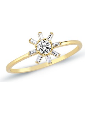 Oroline Kuyumculuk 8 Ayar Çiçek Desenli Minimal Kadın Altın Yüzük