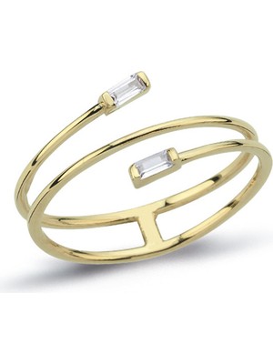 Oroline Kuyumculuk 14 Ayar Sarmal Desenli Baget Taşlı Modern Minimal Altın Kadın Eklem Yüzük