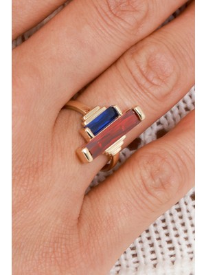 Oroline Kuyumculuk 8 Ayar Renkli Baget Taşlı Şık Kadın Altın Yüzük