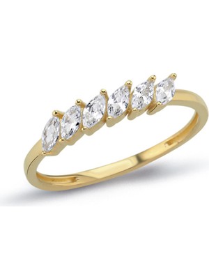 Oroline Kuyumculuk 14 Ayar Sıralı Taşlı Kadın Altın Minimal Yüzük