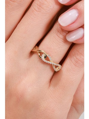 Oroline Kuyumculuk 8 Ayar Çifte Sonsuzluk Taşlı Altın Kadın Yüzük