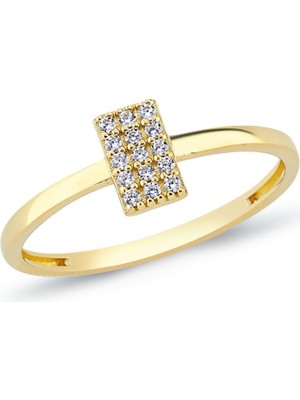 Oroline Kuyumculuk 8 Ayar Dikdörtgen Desenli Taşlı Kadın Altın Yüzük