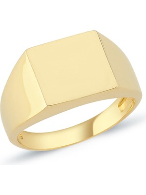 Oroline Kuyumculuk 14 Ayar Kare Desenli Taşsız Kadın Altın Yüzük