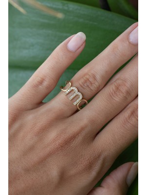 Oroline Kuyumculuk 14 Ayar Taşlı Kadın Altın Harf Yüzük