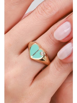 Oroline Kuyumculuk 14 Ayar Mineli Kalp Desenli Kadın Altın Yüzük