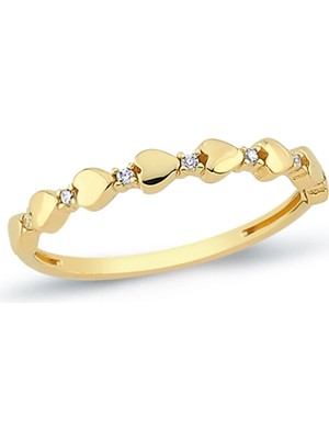 Oroline Kuyumculuk 14 Ayar Sıra Kalpli Altın Yüzük