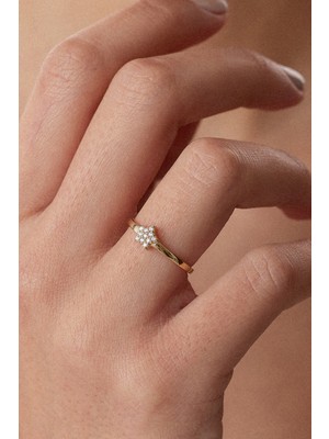 Oroline Kuyumculuk 8 Ayar Yıldız Desenli Altın Minimal Kadın Altın Yüzük