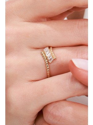 Oroline Kuyumculuk 14 Ayar Taşlı Trend Altın Kadın Eklem Yüzük