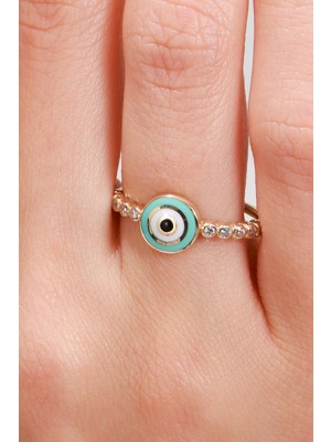 Oroline Kuyumculuk 14 Ayar Yuvarlak Tasarımlı Şık Kadın Mineli Altın Yüzük