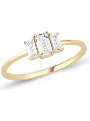 Oroline Kuyumculuk 14 Ayar 3 Baget Taşlı Altın Kadın Yüzük