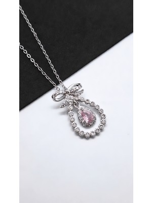 Serenity Damla Fiyonk Figür Pembe Zirkon Taşlı Çelik Kolye